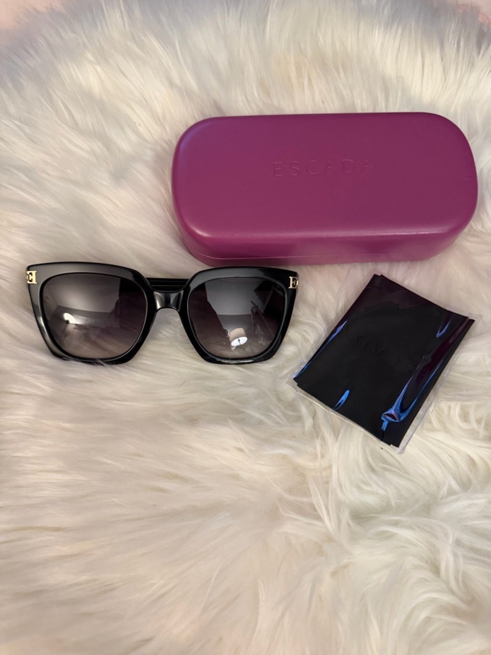 Escada Black Frame Sunglasses with Pink Case